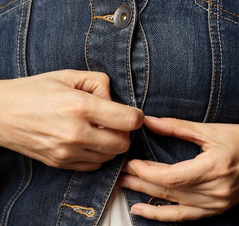 Model details wearing blue denim jacket 150588 53